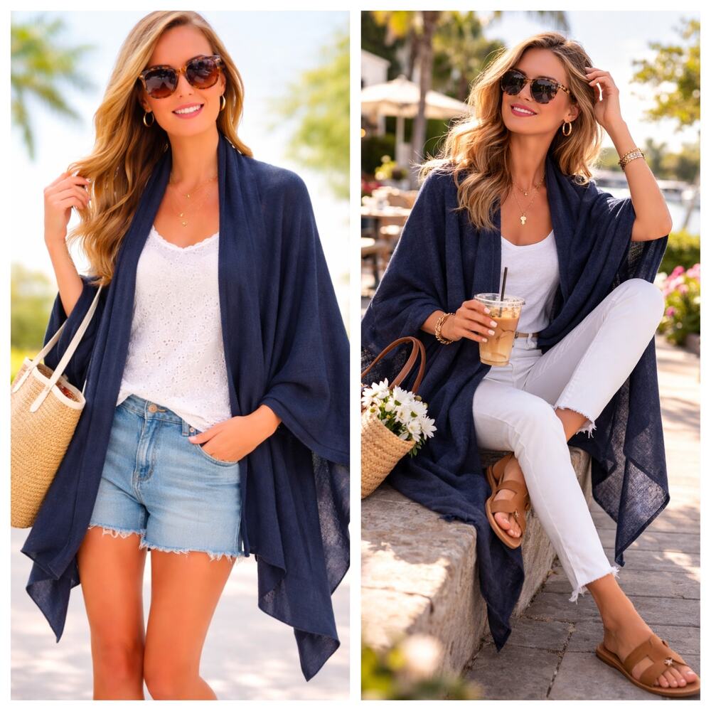 Tuckernuck Midnight Blue Cashmere Travel Wrap Shawl Blanket Scarf Navy OS